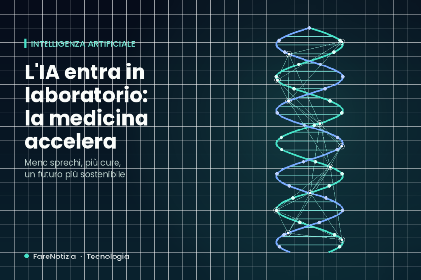 Intelligenza artificiale in medicina: doppia elica del DNA collegata a una rete neurale